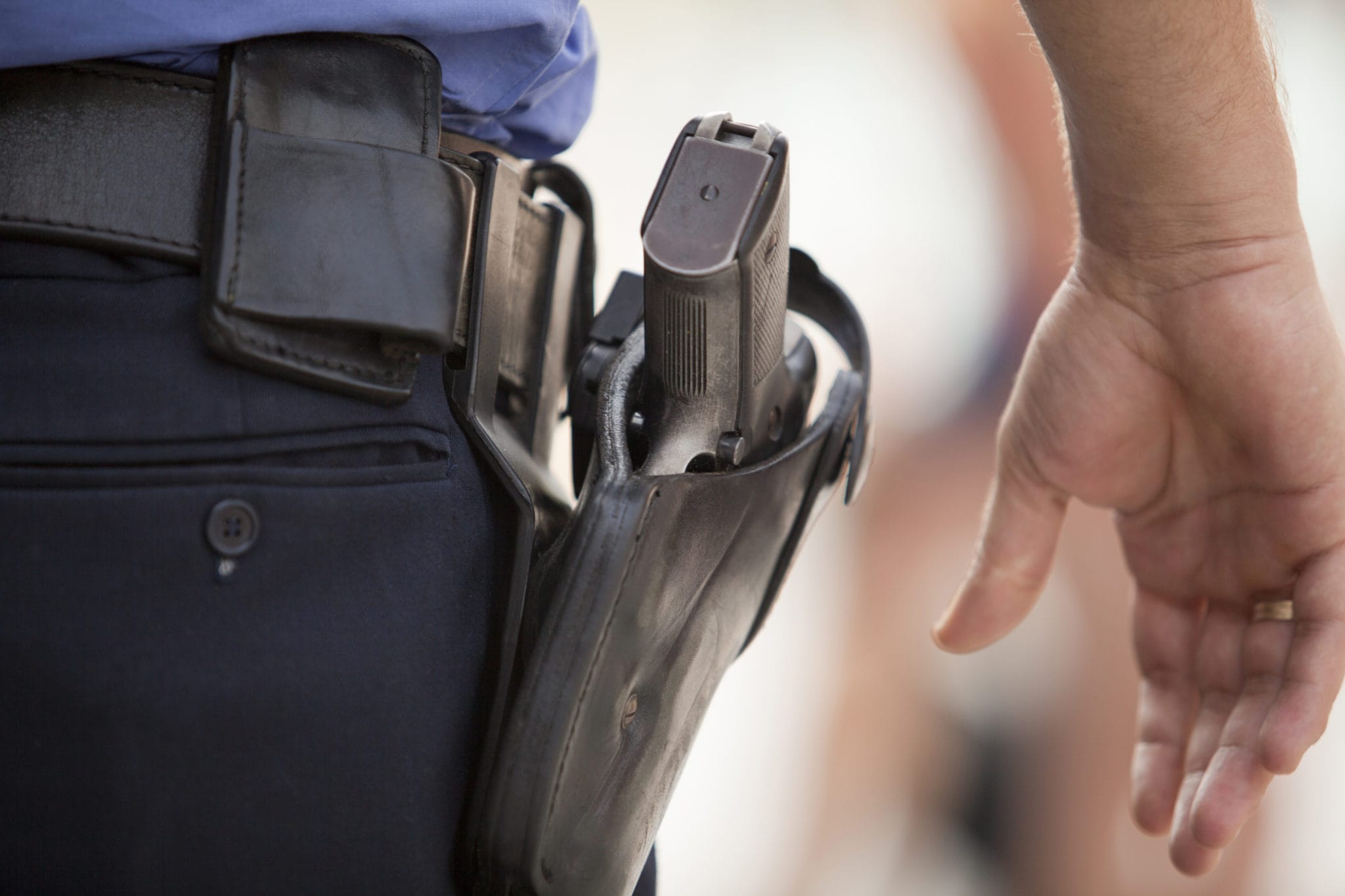 Close-up of a police officer's service revolver