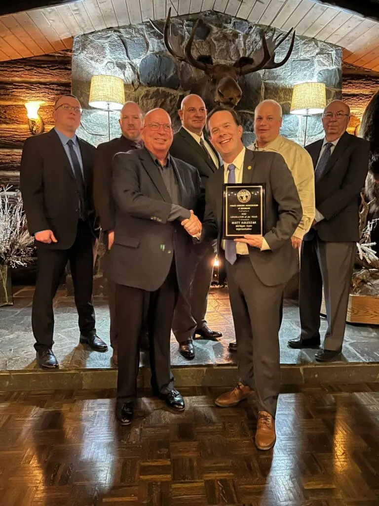 Michigan State Representative Matt Koleszar presented with the 2022 Legislator of the Year Award from POAM