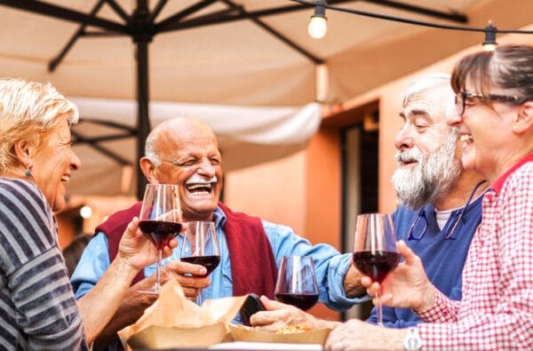 Retirees enjoying a meal together