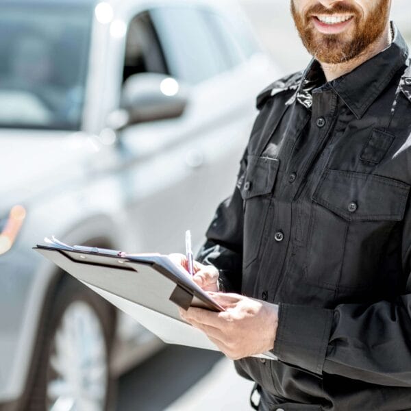 Police man writing a traffic citation to a driver | POAM Career - River Rouge Public Safety Officer