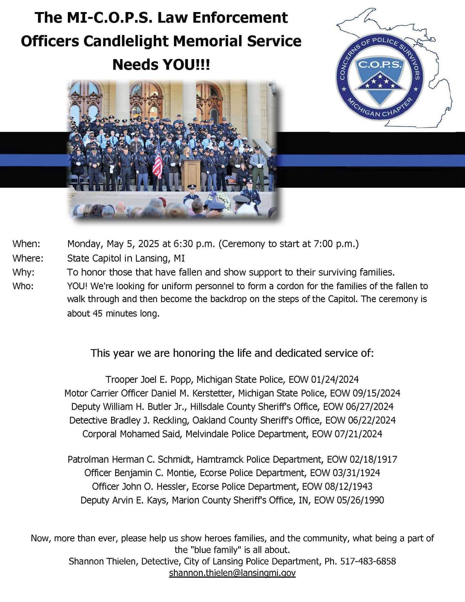 2025 Michigan Law Enforcement Candlelight Memorial Service informational flyer