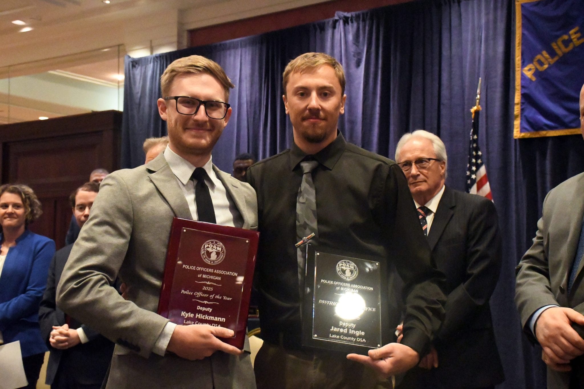 Lake County DSA Deputies Kyle Hickmann and Jared Ingle receiving their Police Officer of the Year and Distinguished Service Awards at the Annual Convention.