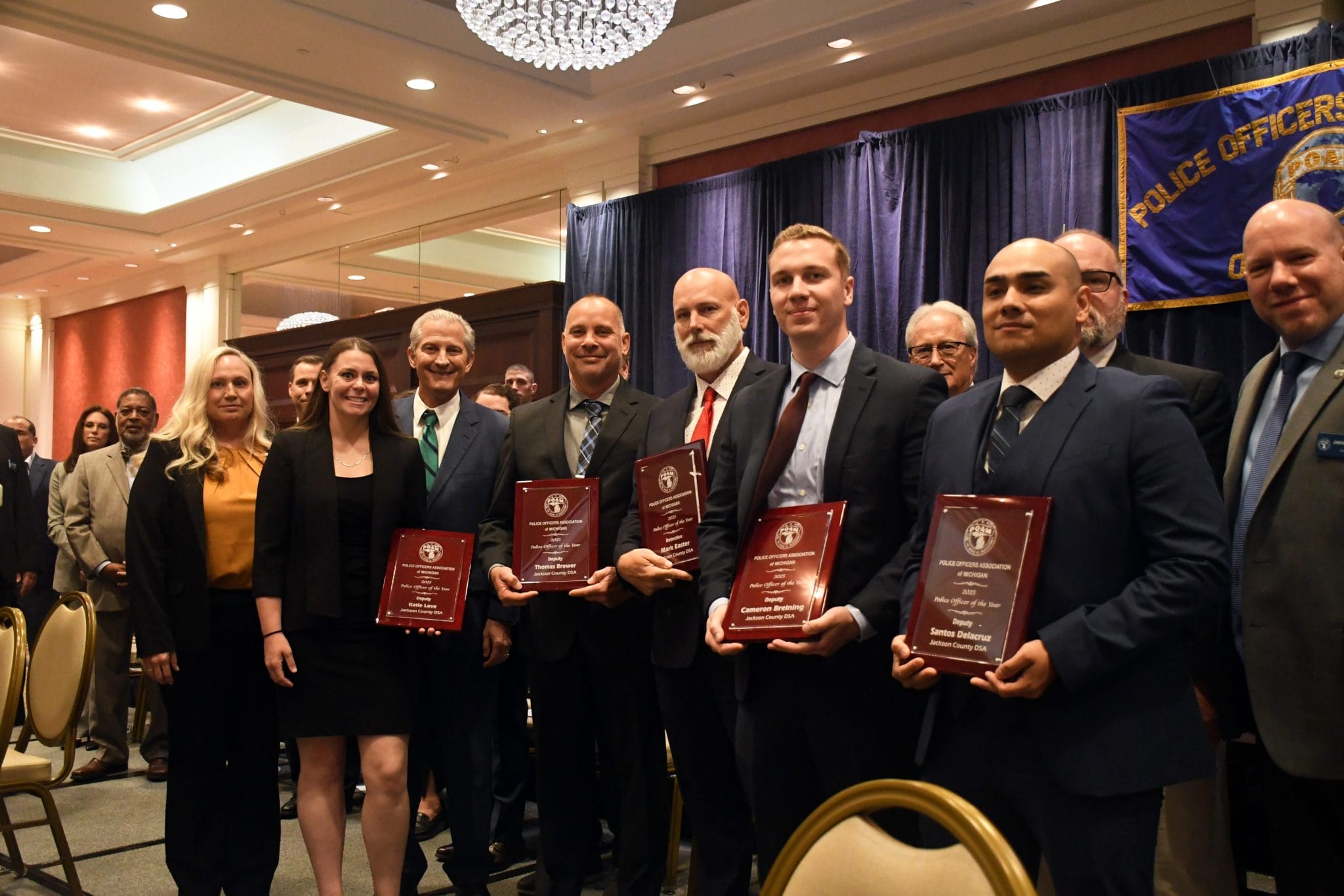 Jackson County Officers Honored | Jackson County DSA Detective Mark Easter, Deputy Santos Delacruz, Deputy Thomas Brower, Deputy Katie Love, and Deputy Cameron Breining receiving their Police Officer of the Year Award at the Annual Convention.
