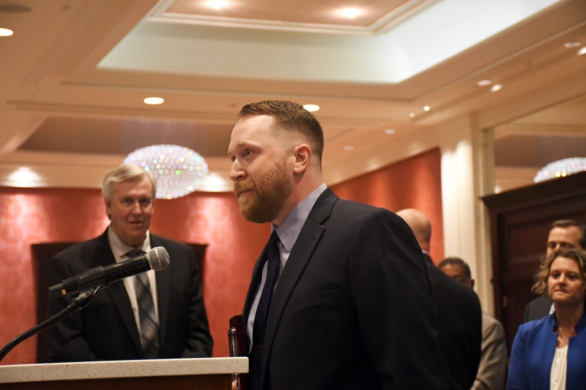 Wayne City POA Officer Jared Grembowski receiving the POAM 2025 Police Officer of the Year Award